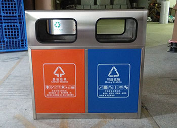 雙面投口方形不銹鋼分類垃圾箱主圖