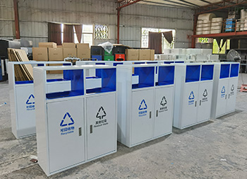 戶外烤漆白色兩連體鍍鋅板分類垃圾箱主圖