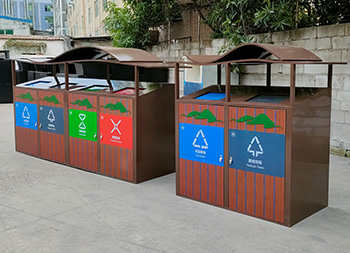 深圳景區(qū)轉(zhuǎn)木紋不銹鋼分類垃圾桶主圖