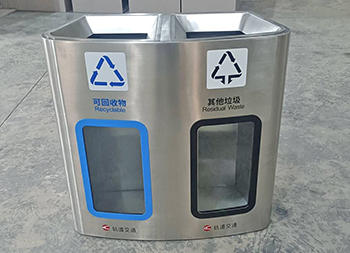 地鐵站透明防爆兩連體不銹鋼分類垃圾桶主圖