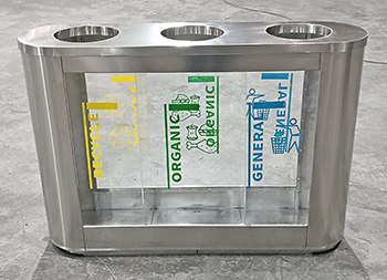 室內(nèi)機(jī)場(chǎng)透明三分類不銹鋼垃圾桶主圖