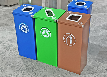 室內(nèi)直投口烤漆三分類不銹鋼垃圾桶主圖