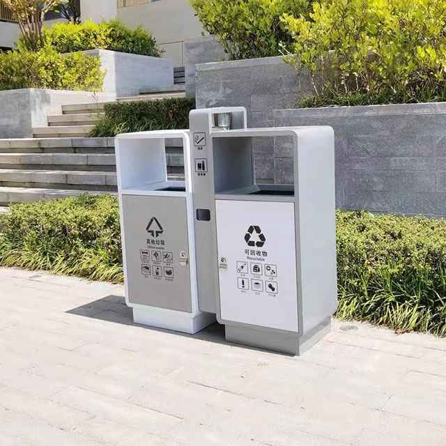 熱銷兩連體噴粉不銹鋼分類垃圾桶主圖