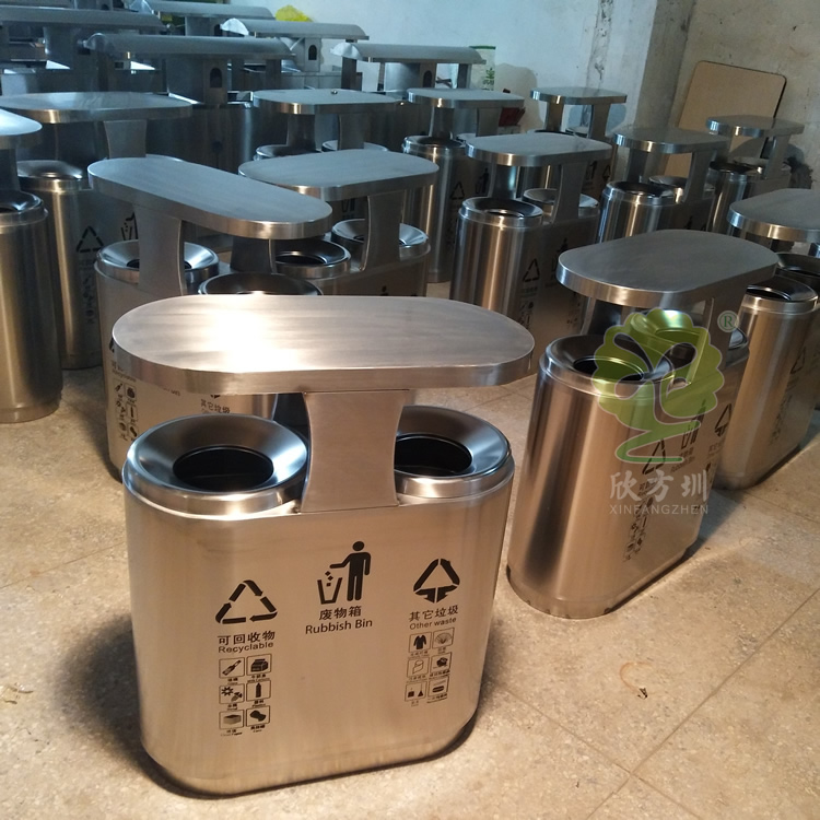 高檔小區(qū)雙分類不銹鋼垃圾桶 高檔小區(qū)雙分類不銹鋼垃圾桶