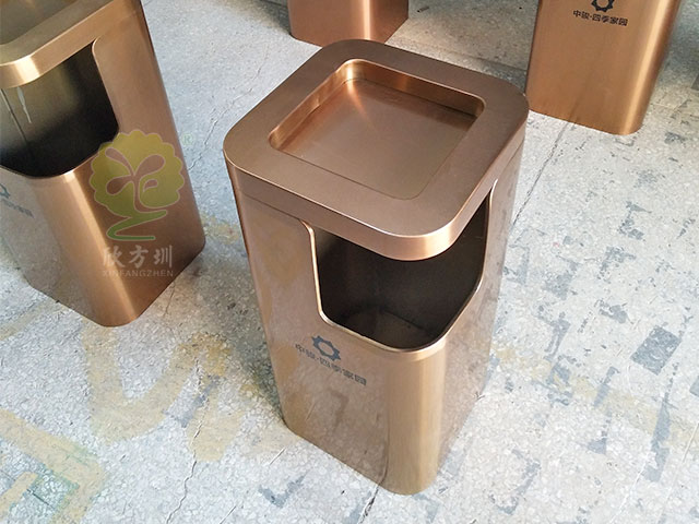 物業(yè)室內(nèi)電鍍方形不銹鋼垃圾桶
