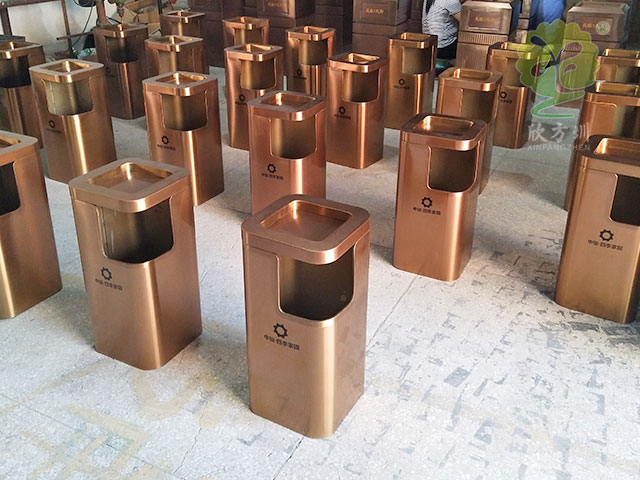 物業(yè)室內(nèi)電鍍方形不銹鋼垃圾桶