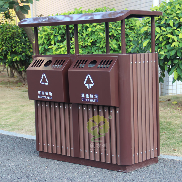 公園創(chuàng)意兩分類鋼木垃圾桶 公園創(chuàng)意兩分類鋼木垃圾桶