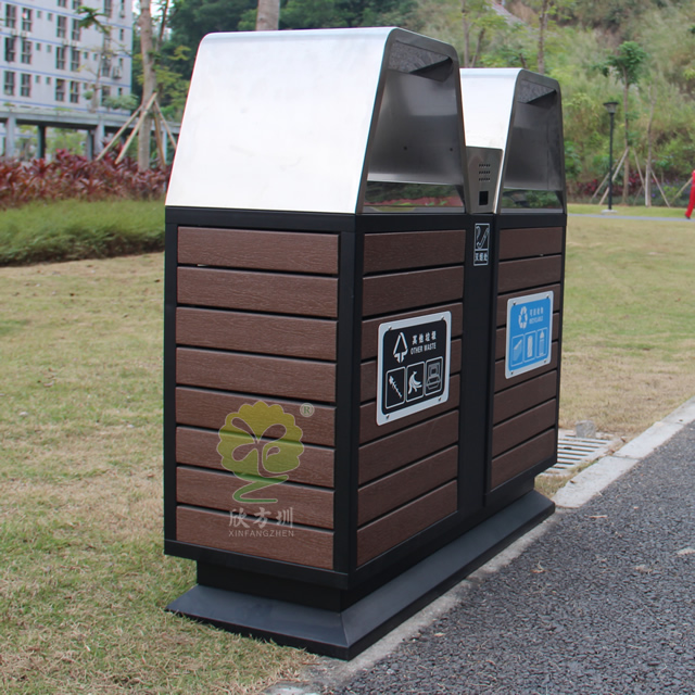 戶外景區(qū)雙分類鋼木垃圾桶 戶外景區(qū)雙分類鋼木垃圾桶