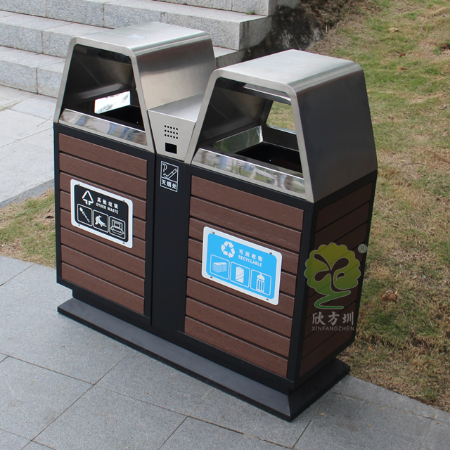 戶外景區(qū)雙分類鋼木垃圾桶 戶外景區(qū)雙分類鋼木垃圾桶