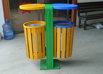 戶外雙筒鋼木垃圾桶主圖