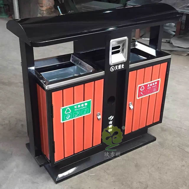 戶外小區(qū)雙分類鋼木垃圾桶 戶外小區(qū)雙分類鋼木垃圾桶