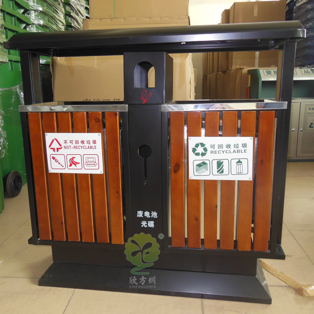 戶外小區(qū)雙分類鋼木垃圾桶 戶外小區(qū)雙分類鋼木垃圾桶