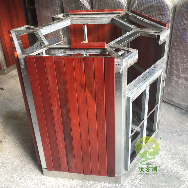 戶外雙筒鋼木垃圾桶