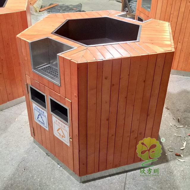 戶外雙筒鋼木垃圾桶