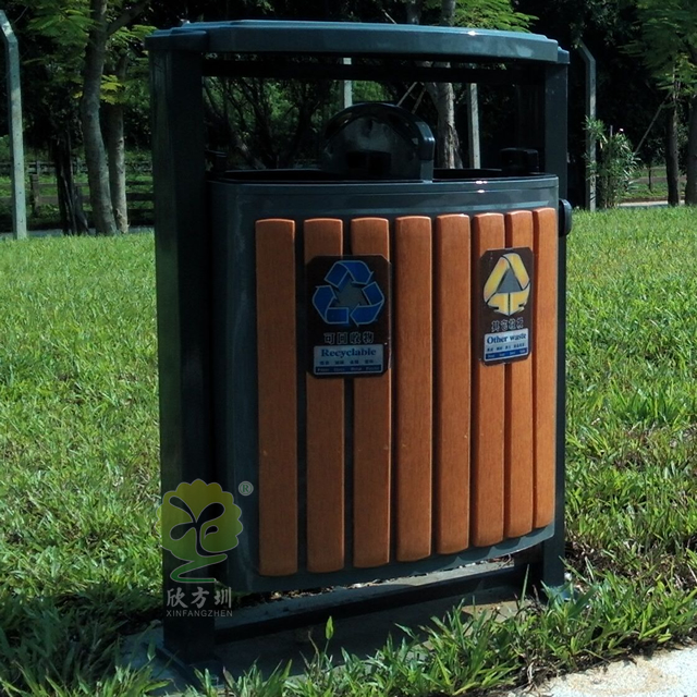 防盜小型分類鋼木垃圾桶 防盜小型分類鋼木垃圾桶