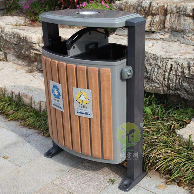 防盜小型分類鋼木垃圾桶 防盜小型分類鋼木垃圾桶