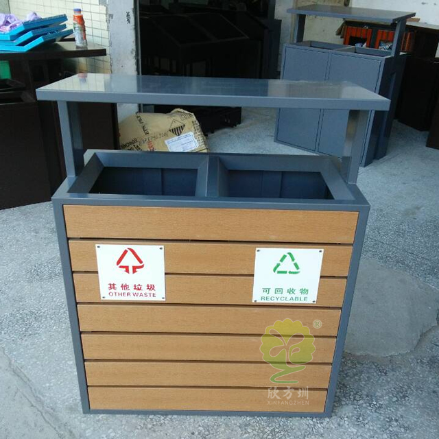 街道簡潔分類鋼木垃圾箱